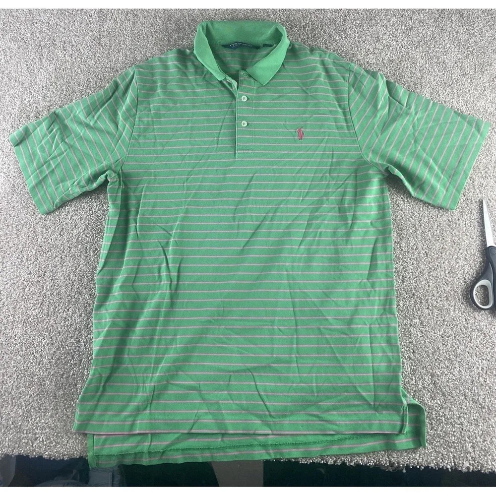 Polo Ralph Lauren Soft Pima Touch Cotton Polo Green/Pink Striped Men M Pink Pony